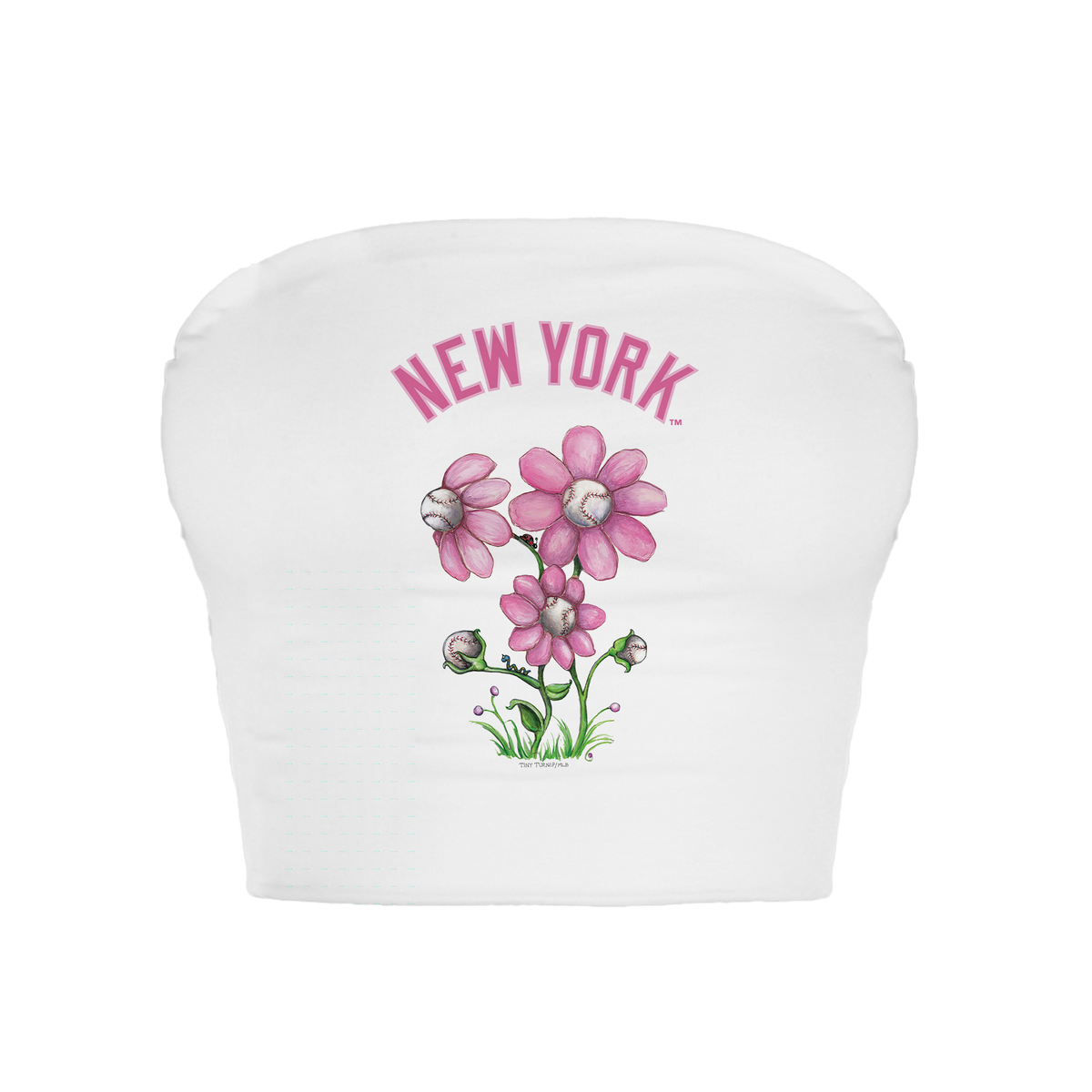 New York Yankees Blooming Baseballs Crop Tube Top - Tiny Turnip
