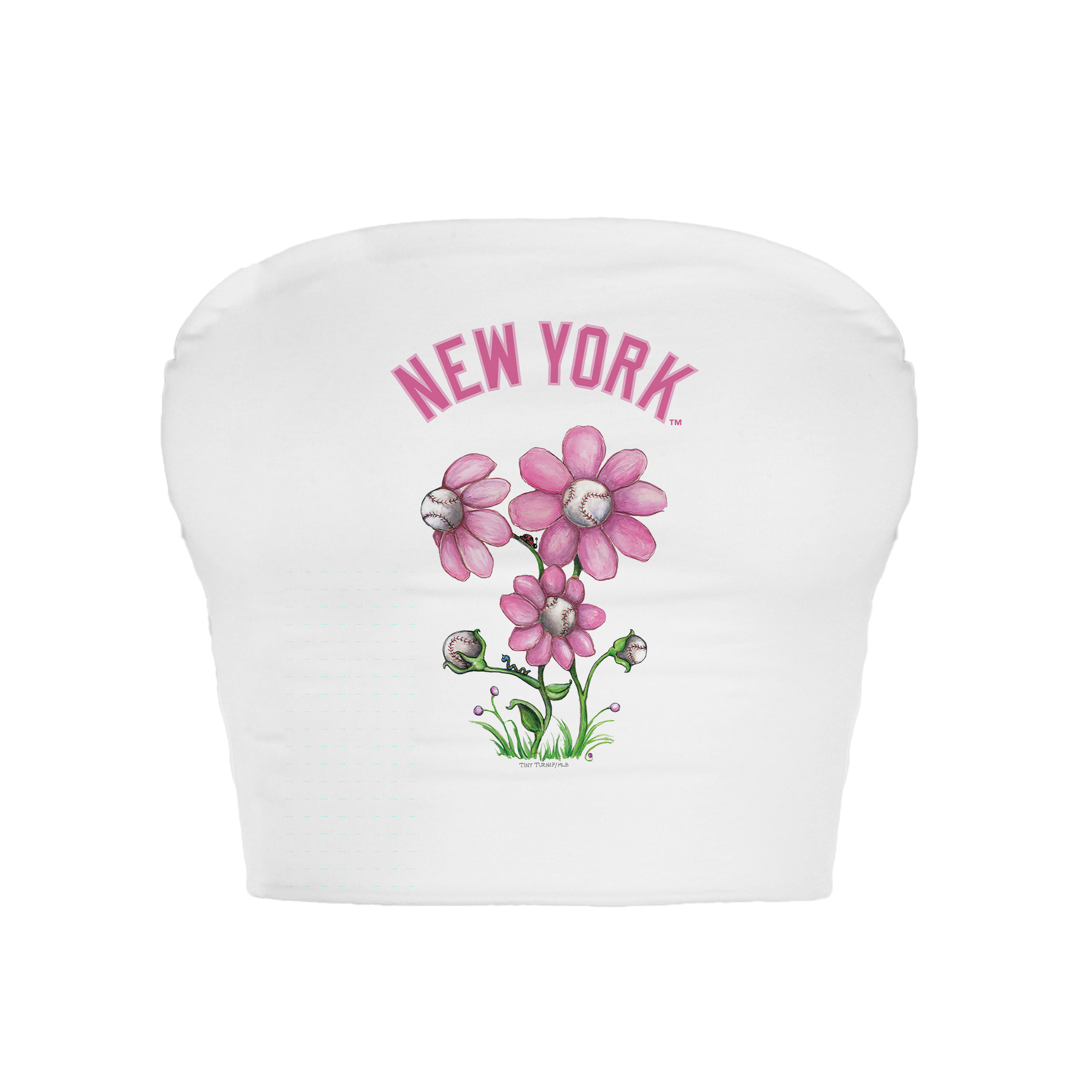 New York Yankees Blooming Baseballs Crop Tube Top - Tiny Turnip