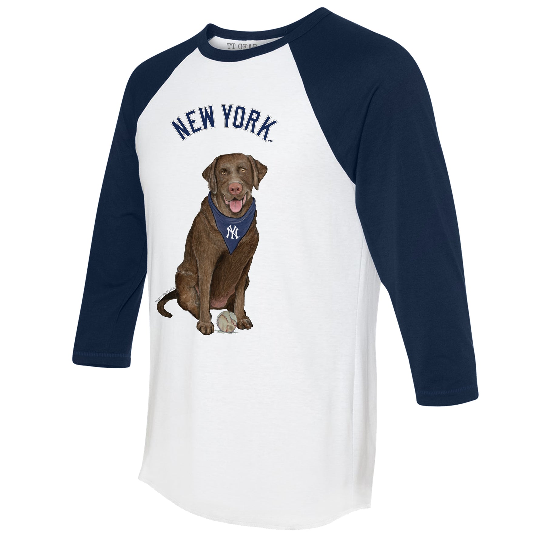 New York Yankees Chocolate Labrador Retriever 3/4 Navy Blue Sleeve Raglan