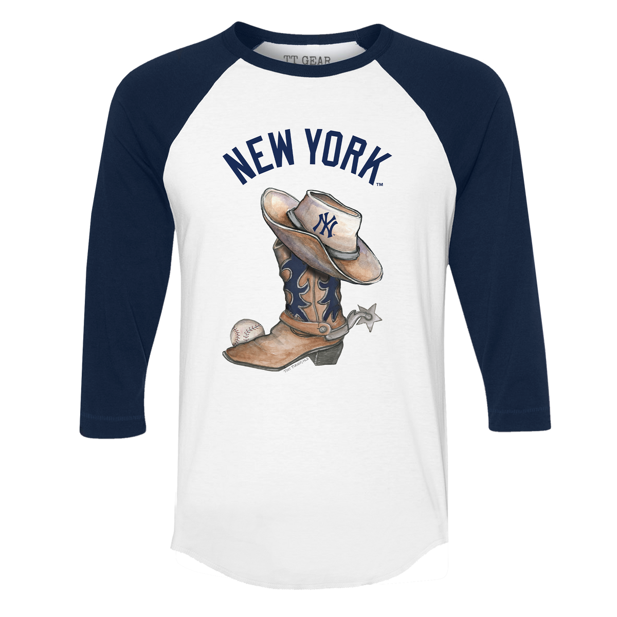 New York Yankees Cowboy Boot 3/4 Navy Blue Sleeve Raglan