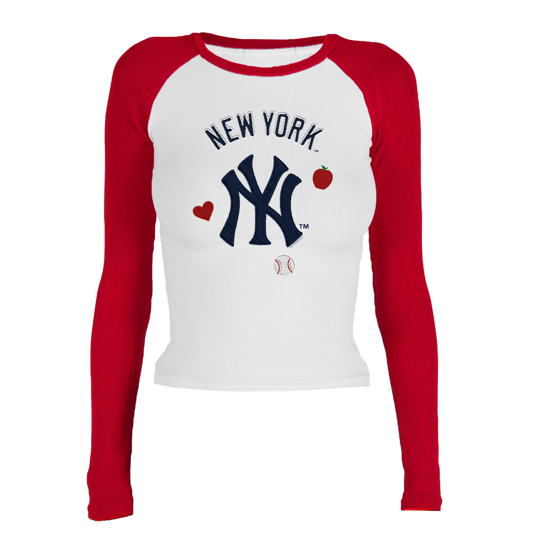 New York Yankees Faux Embroidery Patch Roxy Raglan Long Sleeve