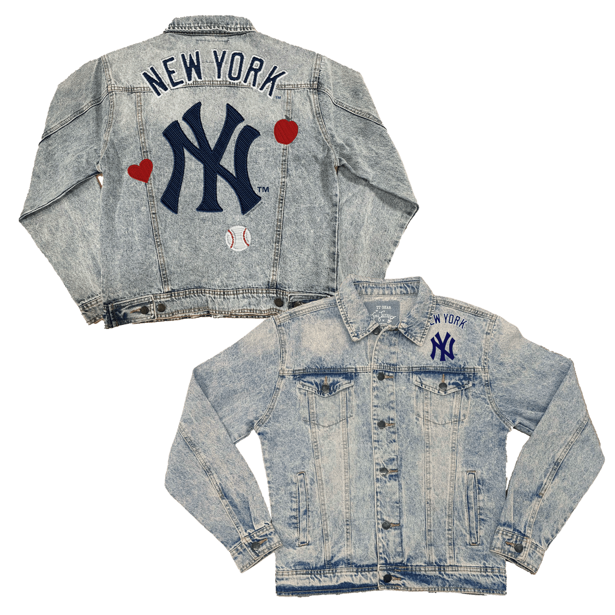New York Yankees Faux Embroidery Patch Boyfriend Denim Jacket