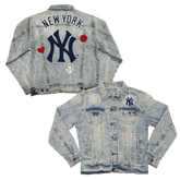 New York Yankees Faux Embroidery Patch Boyfriend Denim Jacket