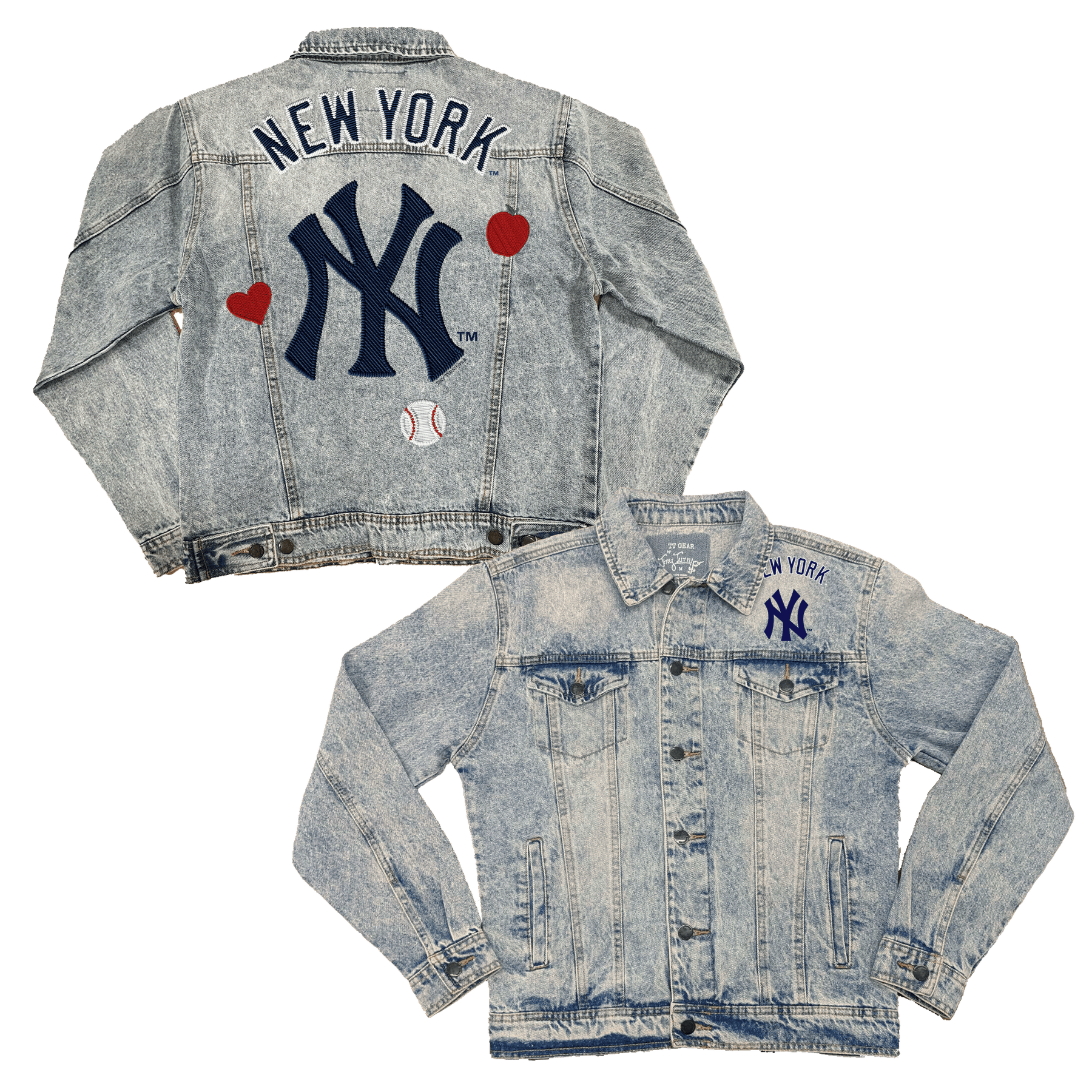 New York Yankees Faux Embroidery Patch Boyfriend Denim Jacket