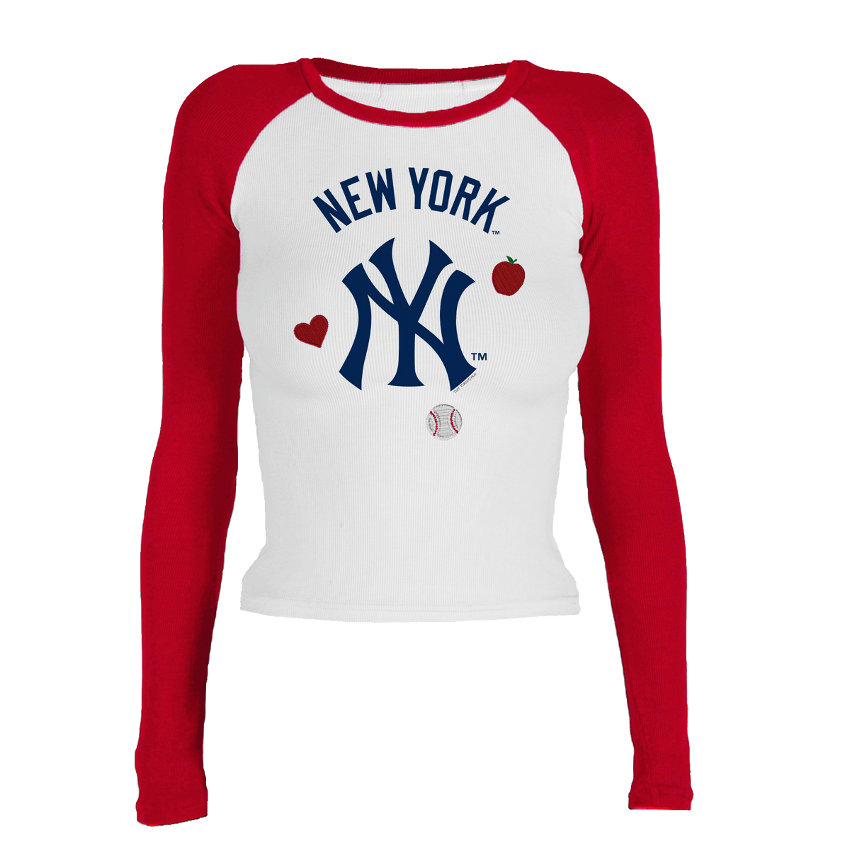 New York Yankees Faux Embroidery Patch Roxy Raglan Long Sleeve