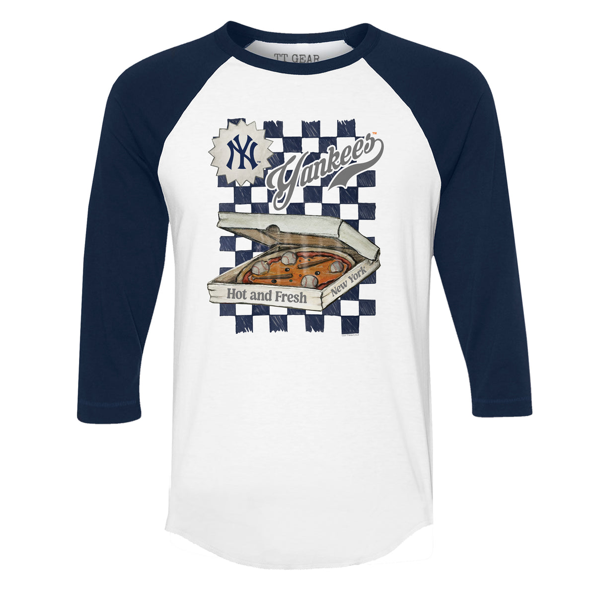 New York Yankees Pizza 3/4 Navy Blue Sleeve Raglan