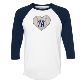 New York Yankees Stitched Heart 3/4 Navy Blue Sleeve Raglan - Tiny Turnip