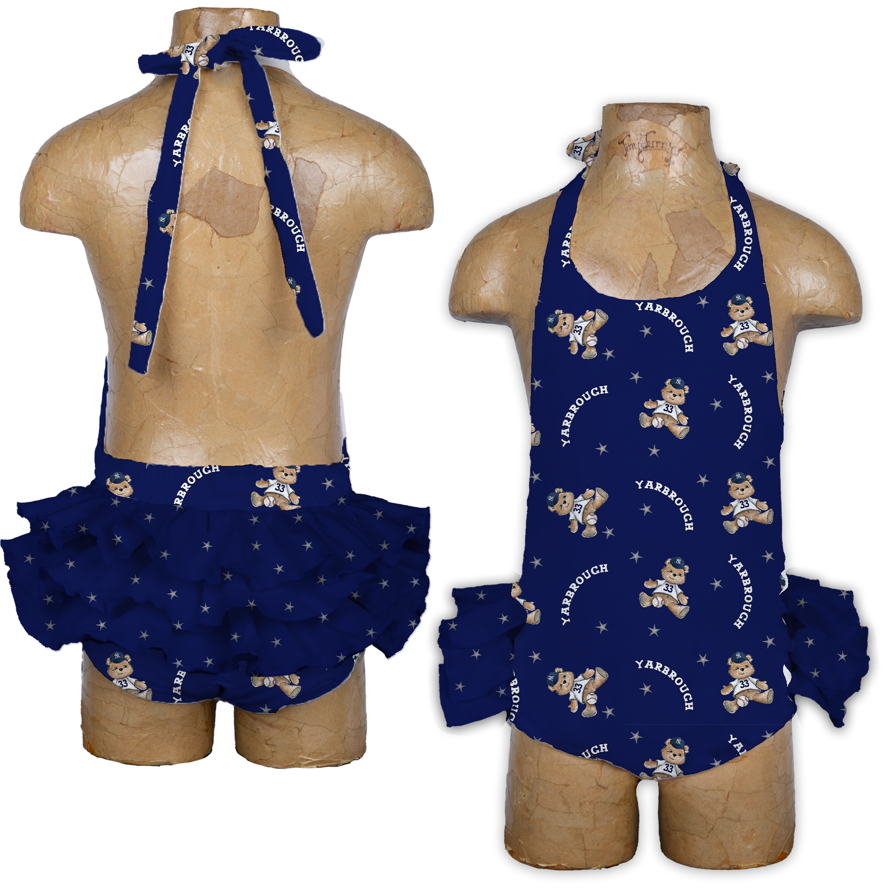 Teddy w/ Name, Number - Ruffle Romper - Tiny Turnip
