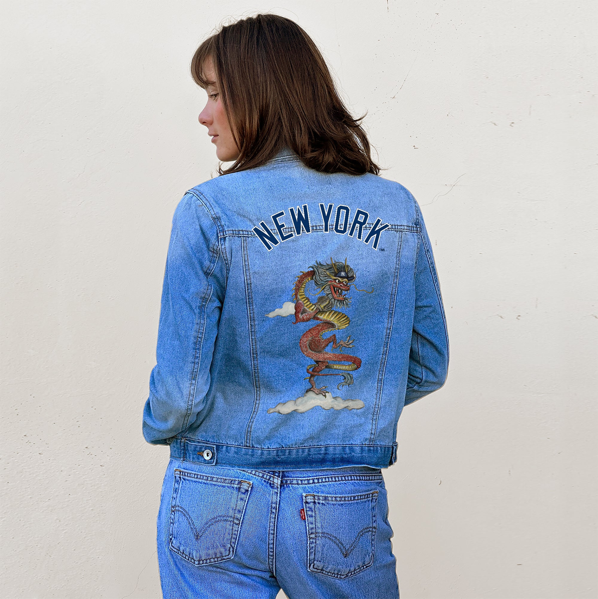 New York Yankees 2024 Year of the Dragon Distressed Denim Jacket | Tiny ...