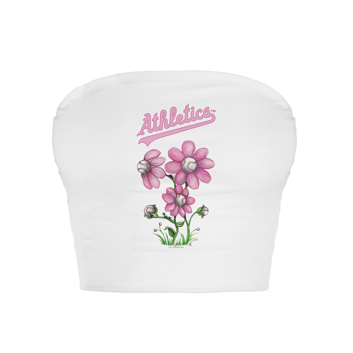 Oakland Athletics Blooming Baseballs Crop Tube Top - Tiny Turnip