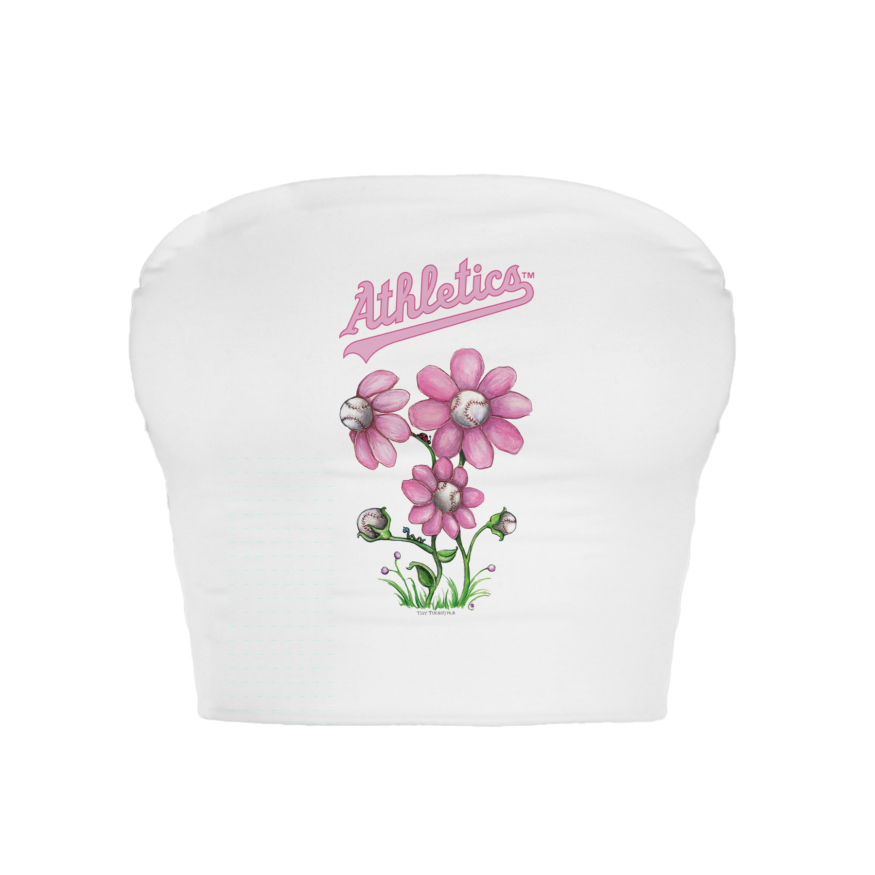 Oakland Athletics Blooming Baseballs Crop Tube Top - Tiny Turnip