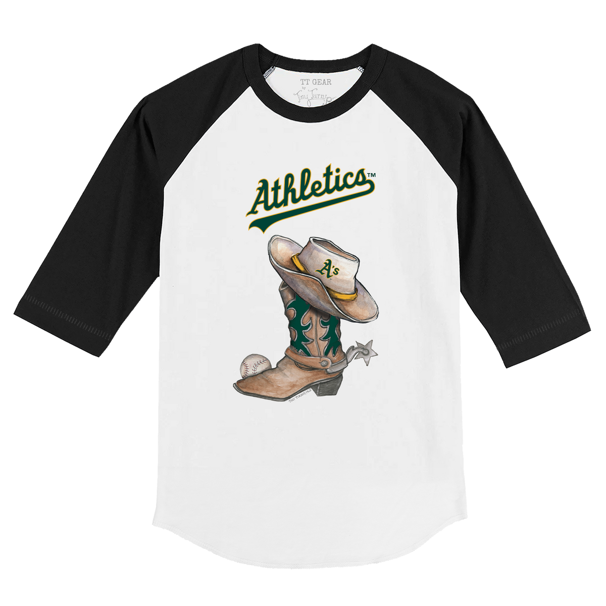 Oakland Athletics Cowboy Boot 3/4 Black Sleeve Raglan