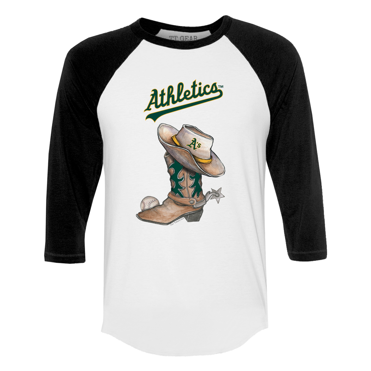 Oakland Athletics Cowboy Boot 3/4 Black Sleeve Raglan