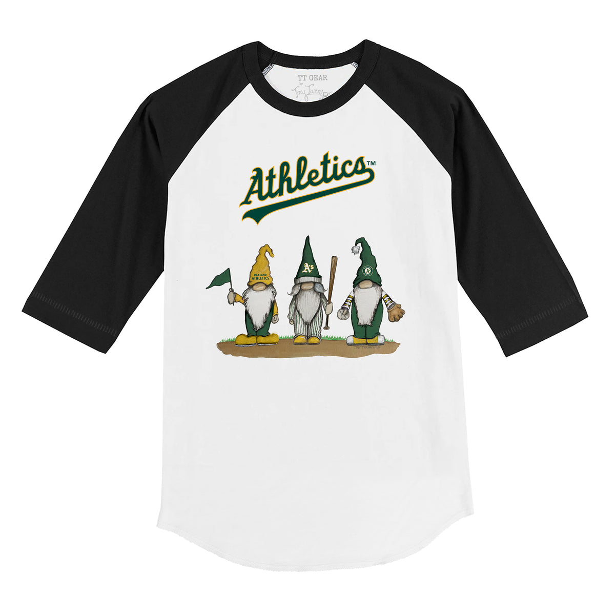Oakland Athletics Gnomes 3/4 Black Sleeve Raglan