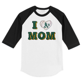 Oakland Athletics I Love Mom 3/4 Black Sleeve Raglan