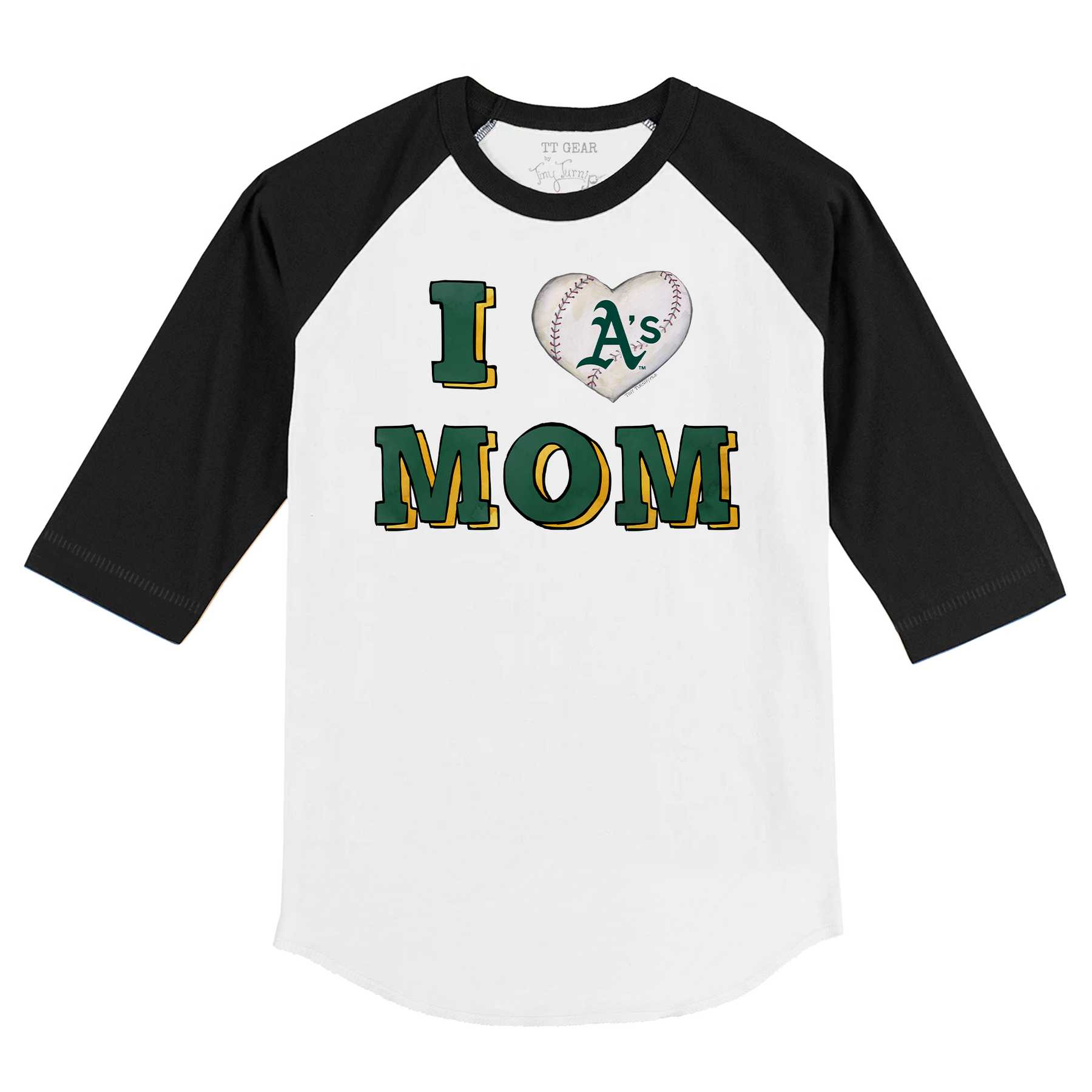 Oakland Athletics I Love Mom 3/4 Black Sleeve Raglan