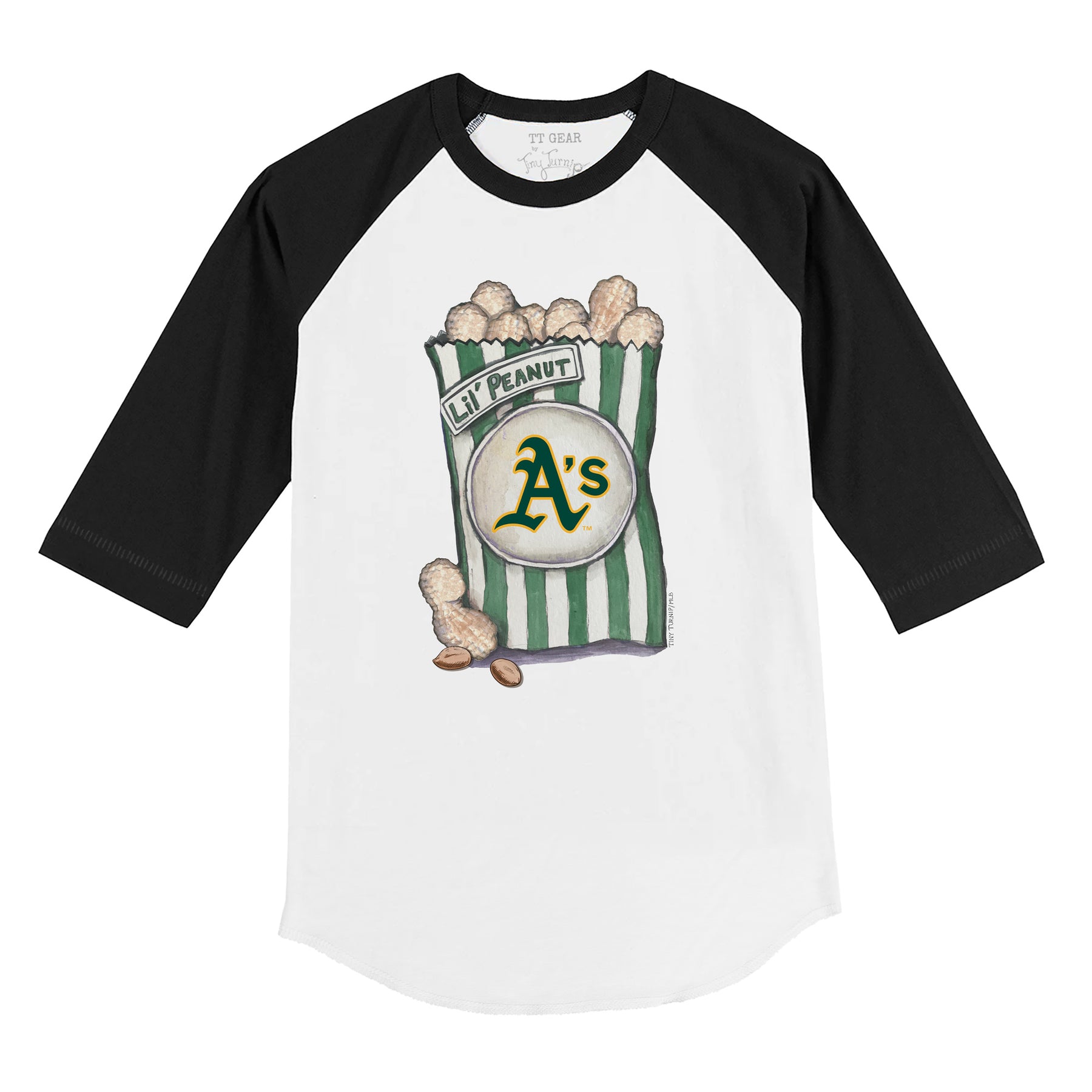 Oakland Athletics Lil' Peanut 3/4 Black Sleeve Raglan