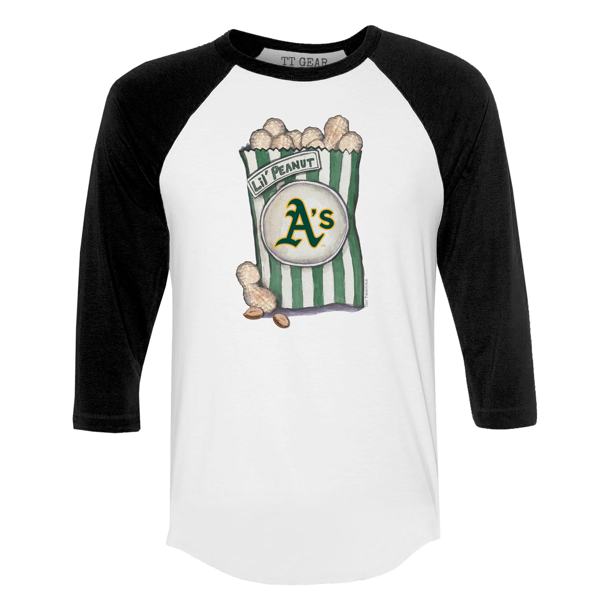 Oakland Athletics Lil' Peanut 3/4 Black Sleeve Raglan