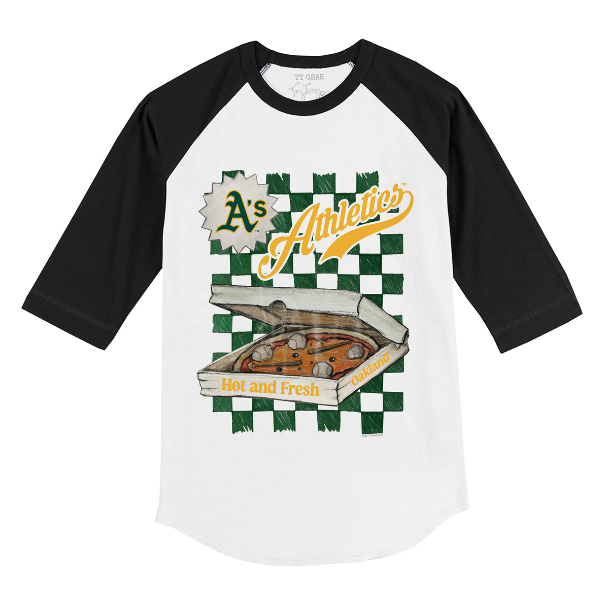 Oakland Athletics Pizza 3/4 Black Sleeve Raglan