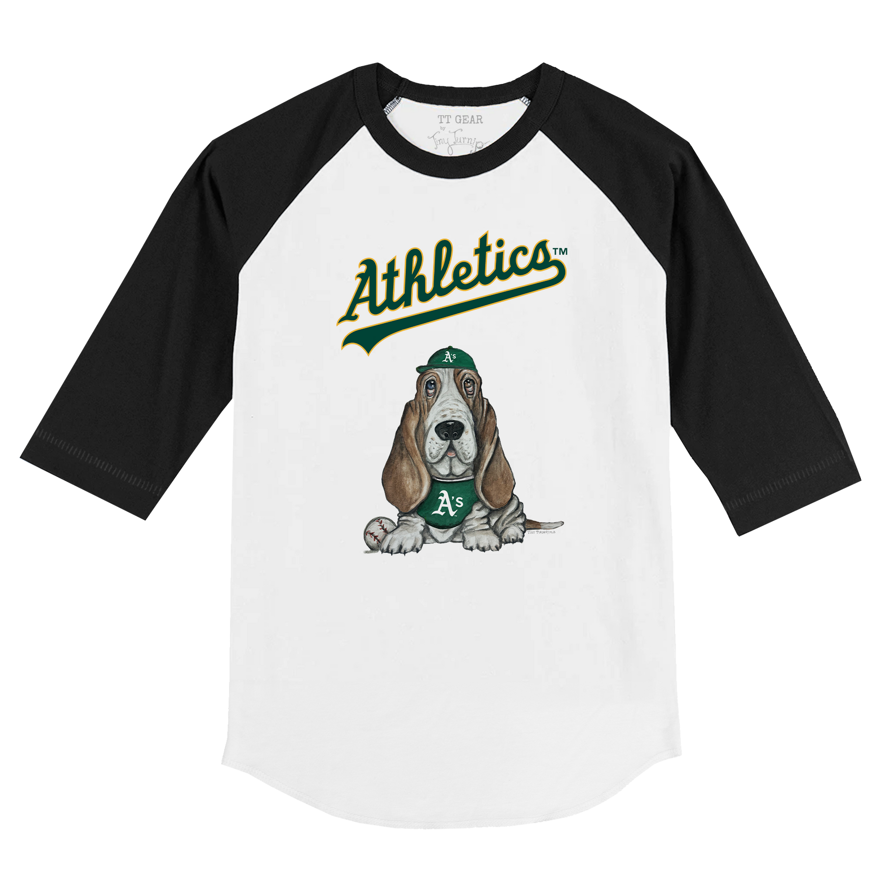 Oakland Athletics Puddy 3/4 Black Sleeve Raglan - Tiny Turnip