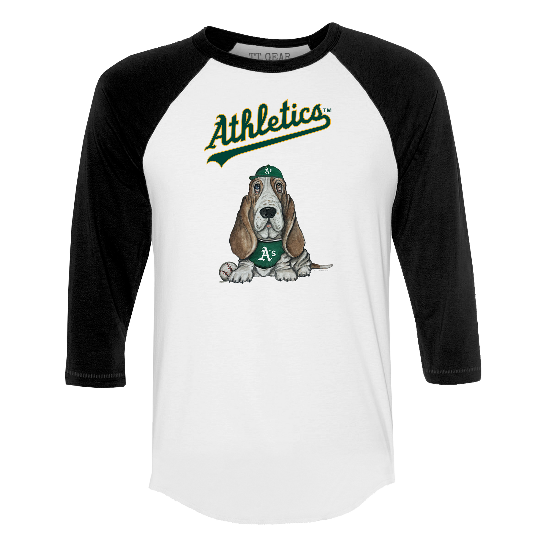 Oakland Athletics Puddy 3/4 Black Sleeve Raglan - Tiny Turnip