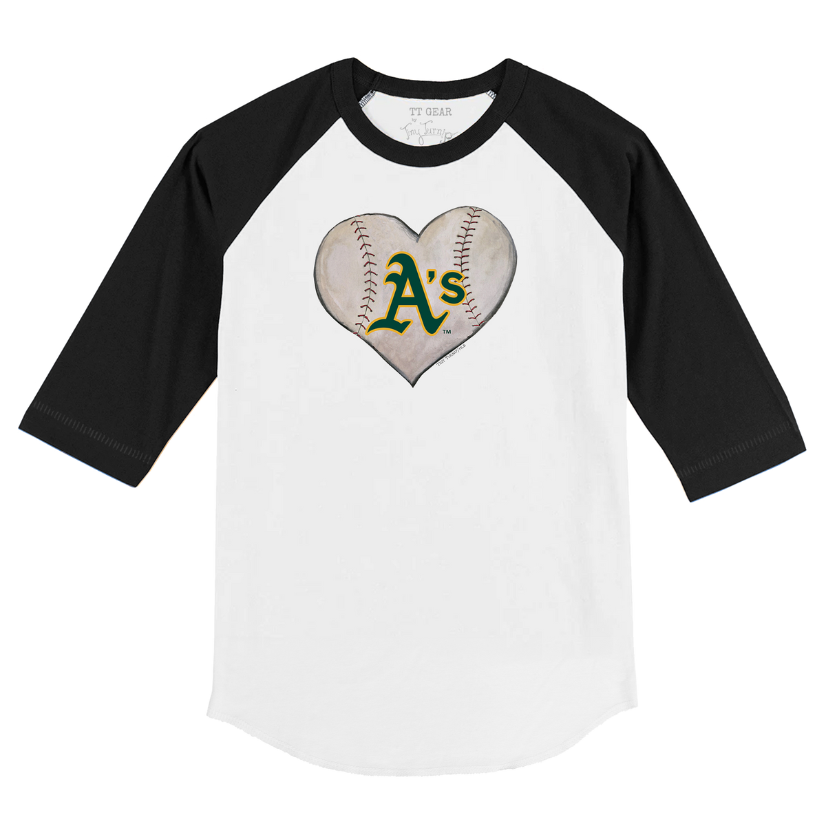 Oakland Athletics Stitched Heart 3/4 Black Sleeve Raglan - Tiny Turnip