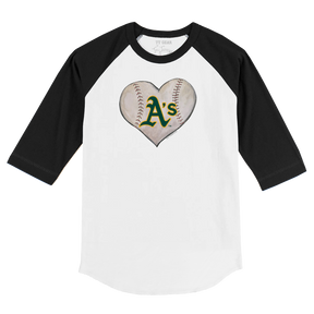 Oakland Athletics Stitched Heart 3/4 Black Sleeve Raglan - Tiny Turnip