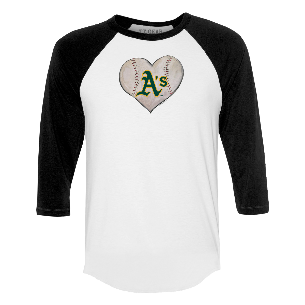 Oakland Athletics Stitched Heart 3/4 Black Sleeve Raglan - Tiny Turnip
