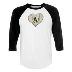 Oakland Athletics Stitched Heart 3/4 Black Sleeve Raglan - Tiny Turnip
