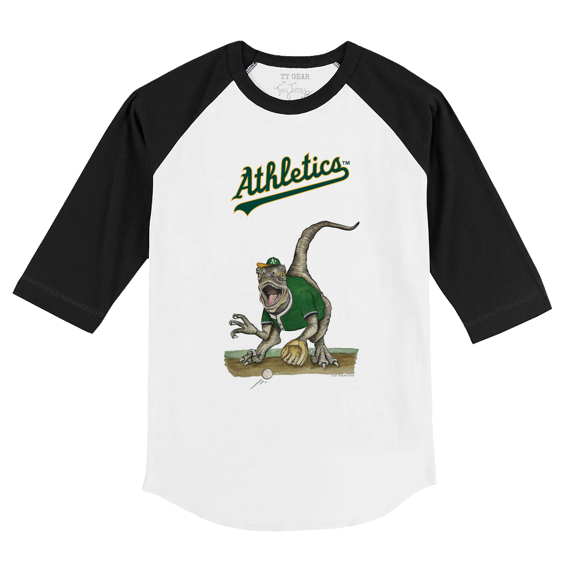 Oakland Athletics Velociraptor 3/4 Black Sleeve Raglan