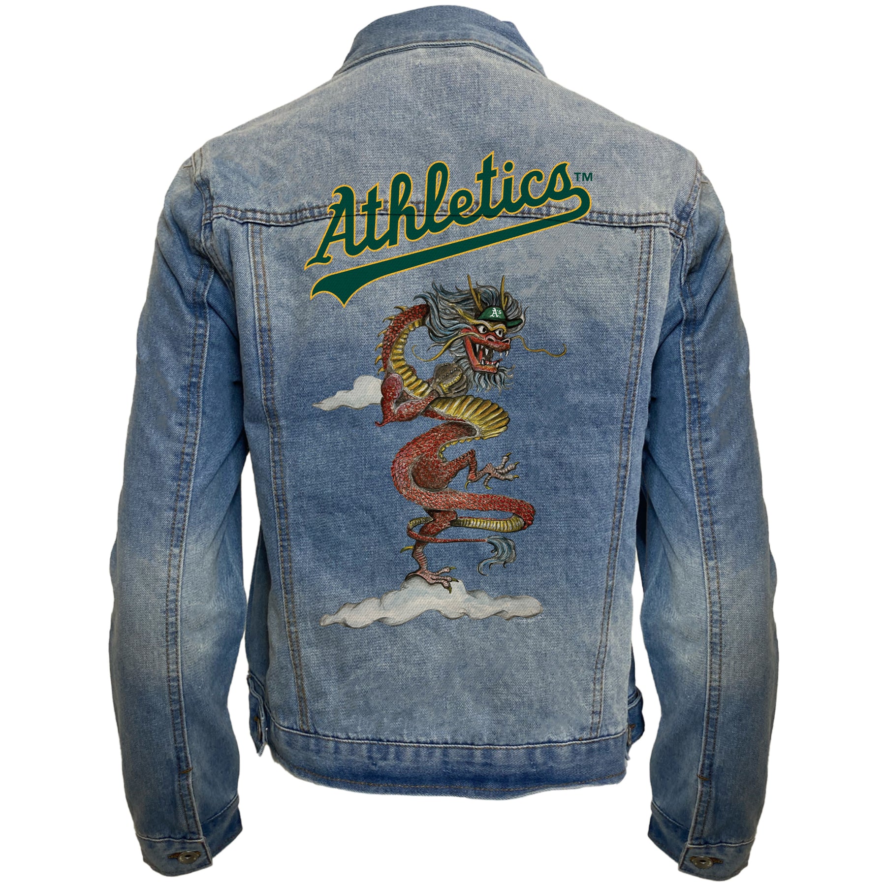 Oakland Athletics 2024 Year of the Dragon Distressed Denim Jacket