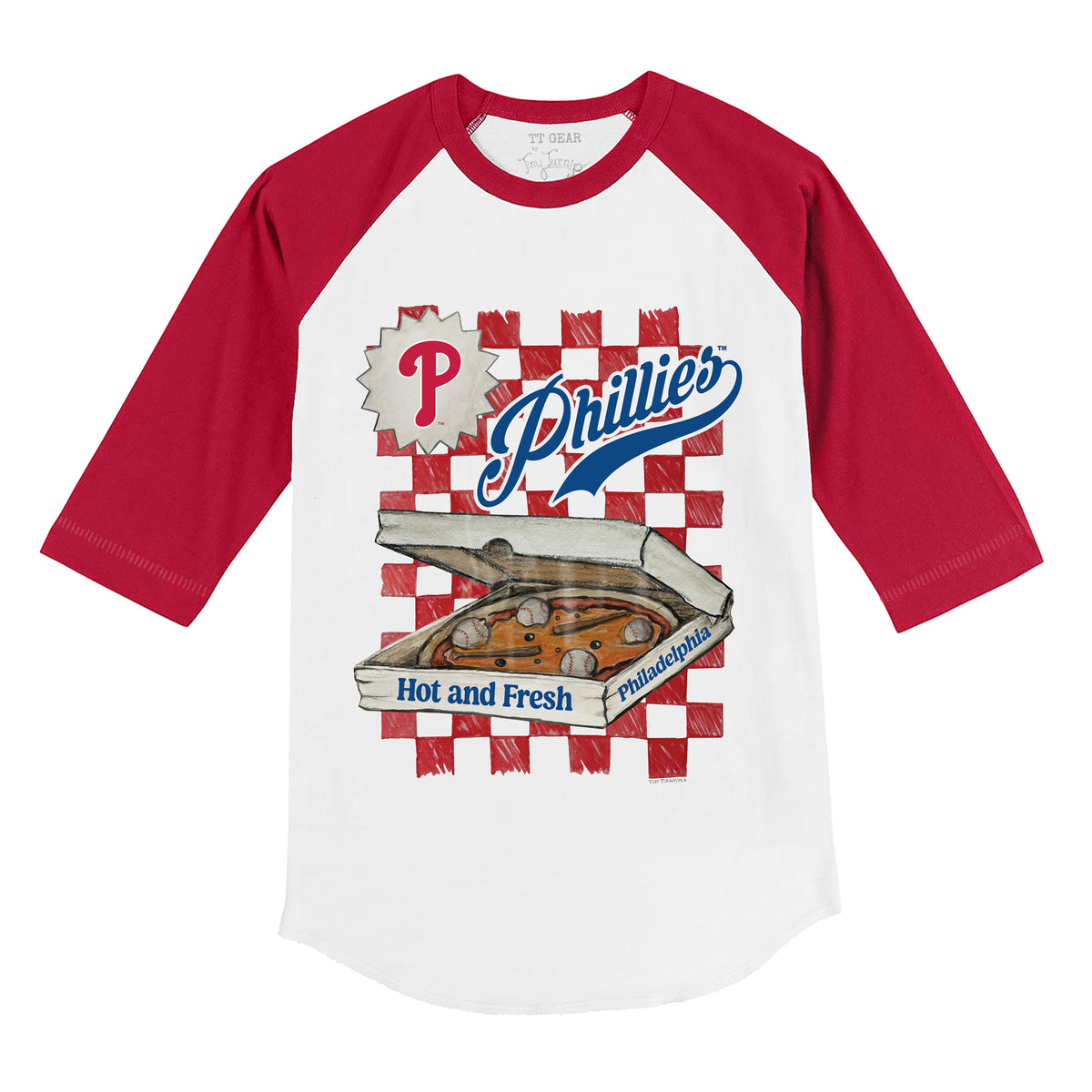 Philadelphia Phillies Pizza 3/4 Red Sleeve Raglan