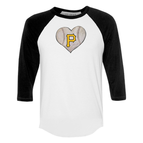 Pittsburgh Pirates Stitched Heart 3/4 Black Sleeve Raglan - Tiny Turnip