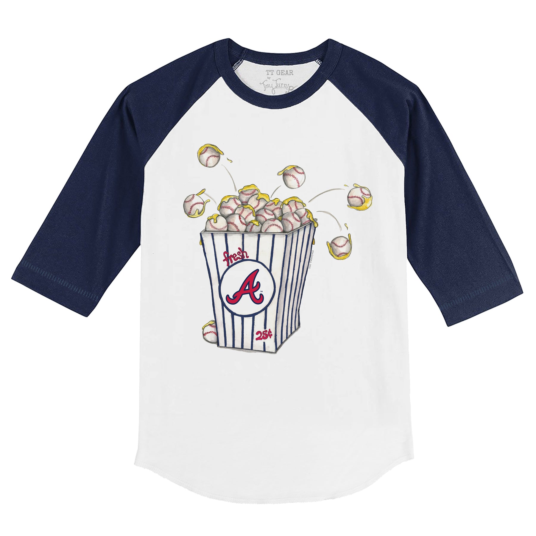 Atlanta Braves Popcorn 3/4 Navy Sleeve Raglan