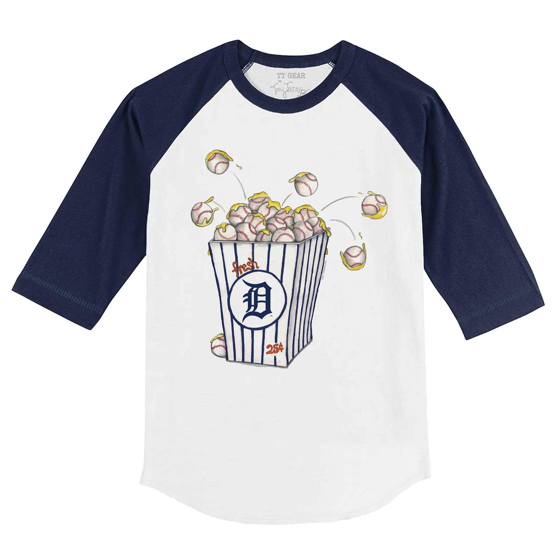 Detroit Tigers Popcorn 3/4 Navy Sleeve Raglan