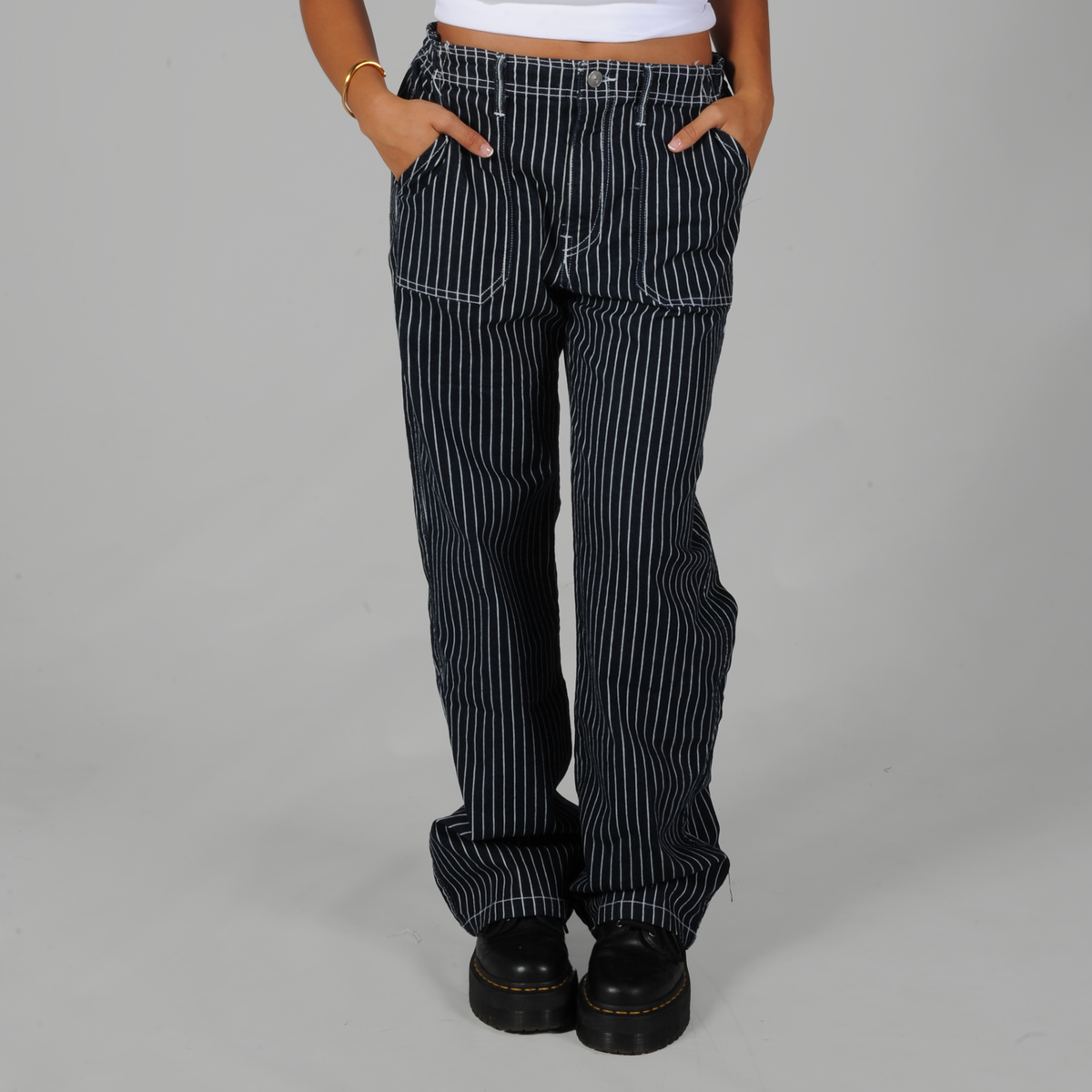 Navy Pinstripe Pants