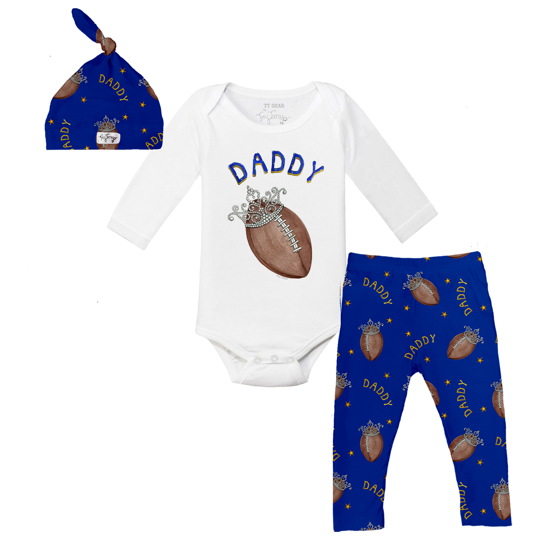VIP Football: Football Tiara w/ Daddy - Long Sleeve Snapper Layette Set - Tiny Turnip