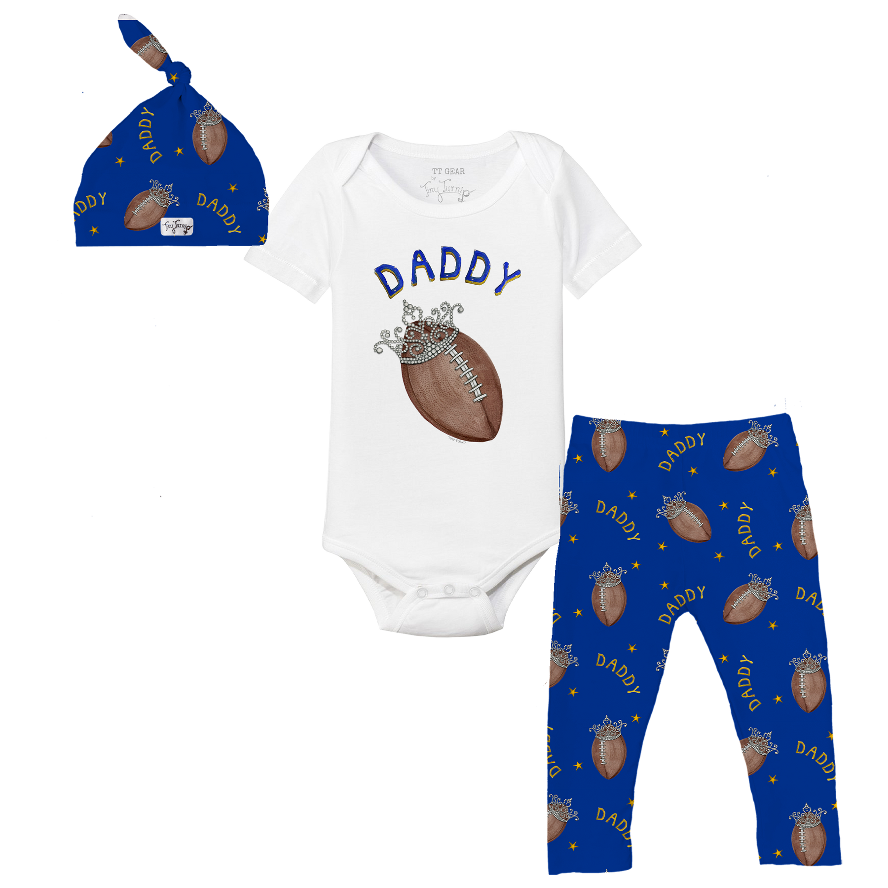 VIP Football: Football Tiara w/ Daddy - Short Sleeve Snapper Layette Set - Tiny Turnip