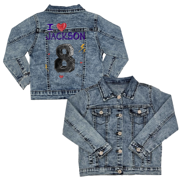 VIP I Heart Player w/ Name, Number - Kid's Denim Jacket - Tiny Turnip