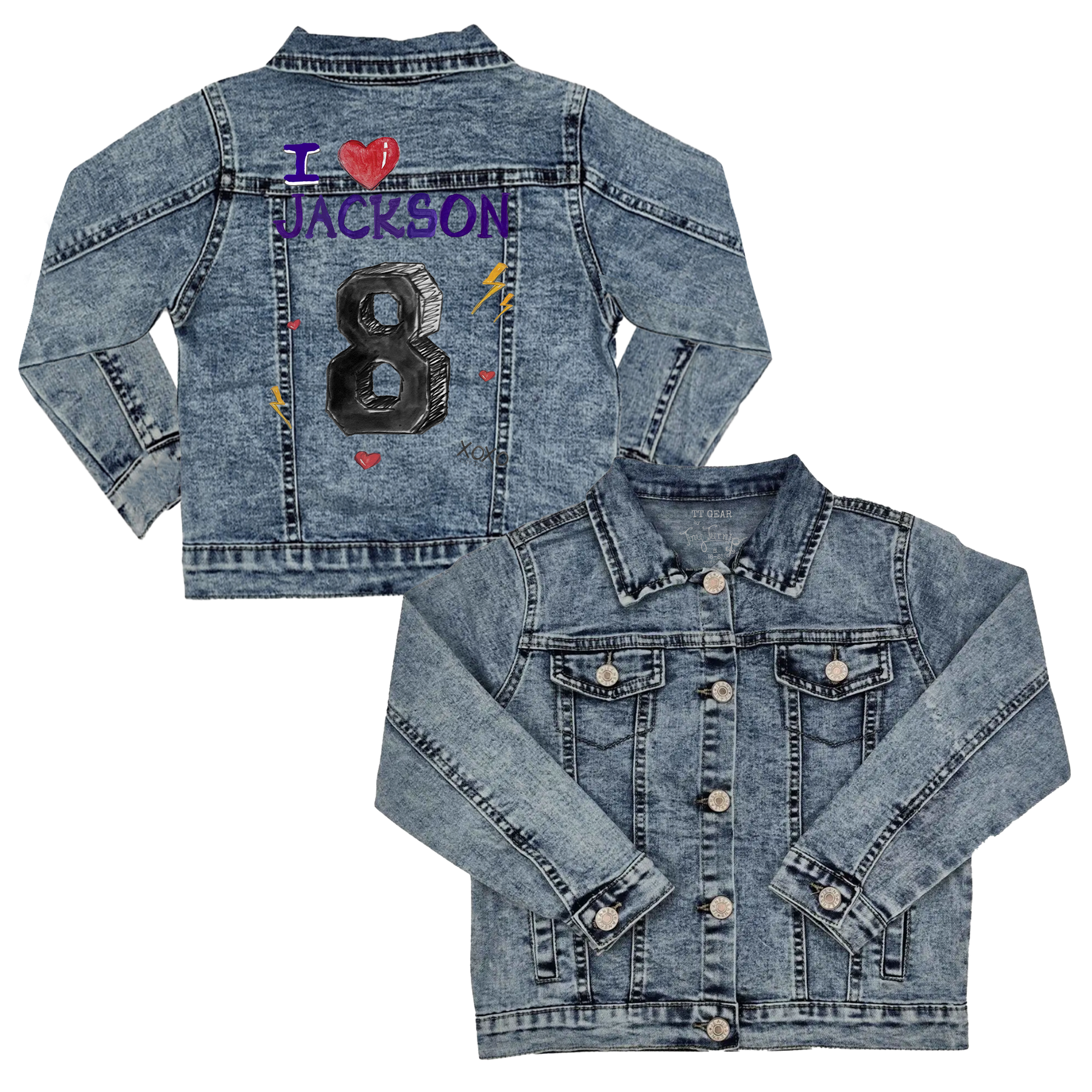 VIP I Heart Player w/ Name, Number - Kid's Denim Jacket - Tiny Turnip