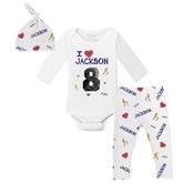 VIP I Heart Player w/ Name, Number - Long Sleeve Snapper Layette Set - Tiny Turnip