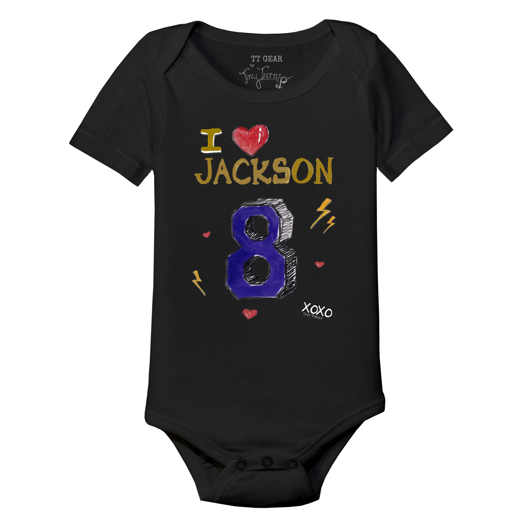 VIP I Heart Player w/ Name, Number - Short Sleeve Snapper - Tiny Turnip