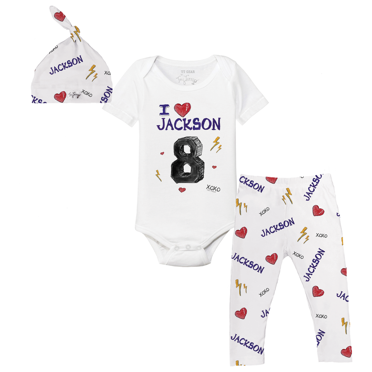 VIP Football: I Heart Player w/ Name, Number - Short Sleeve Snapper Layette Set - Tiny Turnip