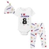 VIP Football: I Heart Player w/ Name, Number - Short Sleeve Snapper Layette Set - Tiny Turnip