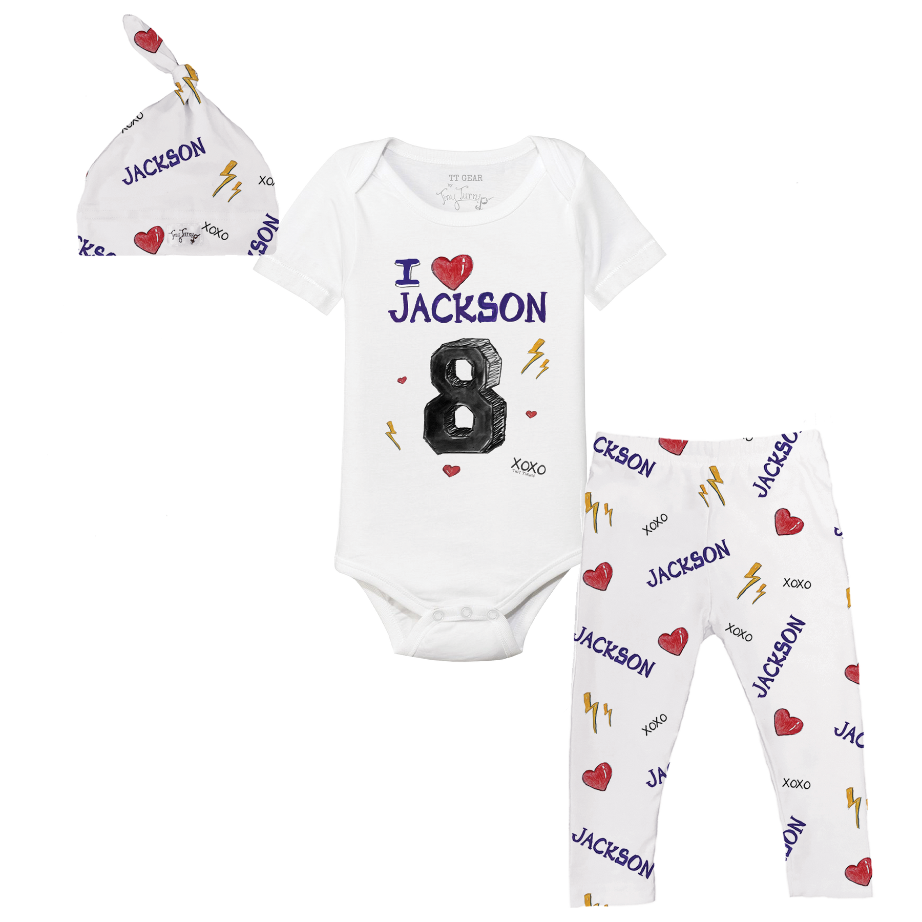 VIP Football: I Heart Player w/ Name, Number - Short Sleeve Snapper Layette Set - Tiny Turnip