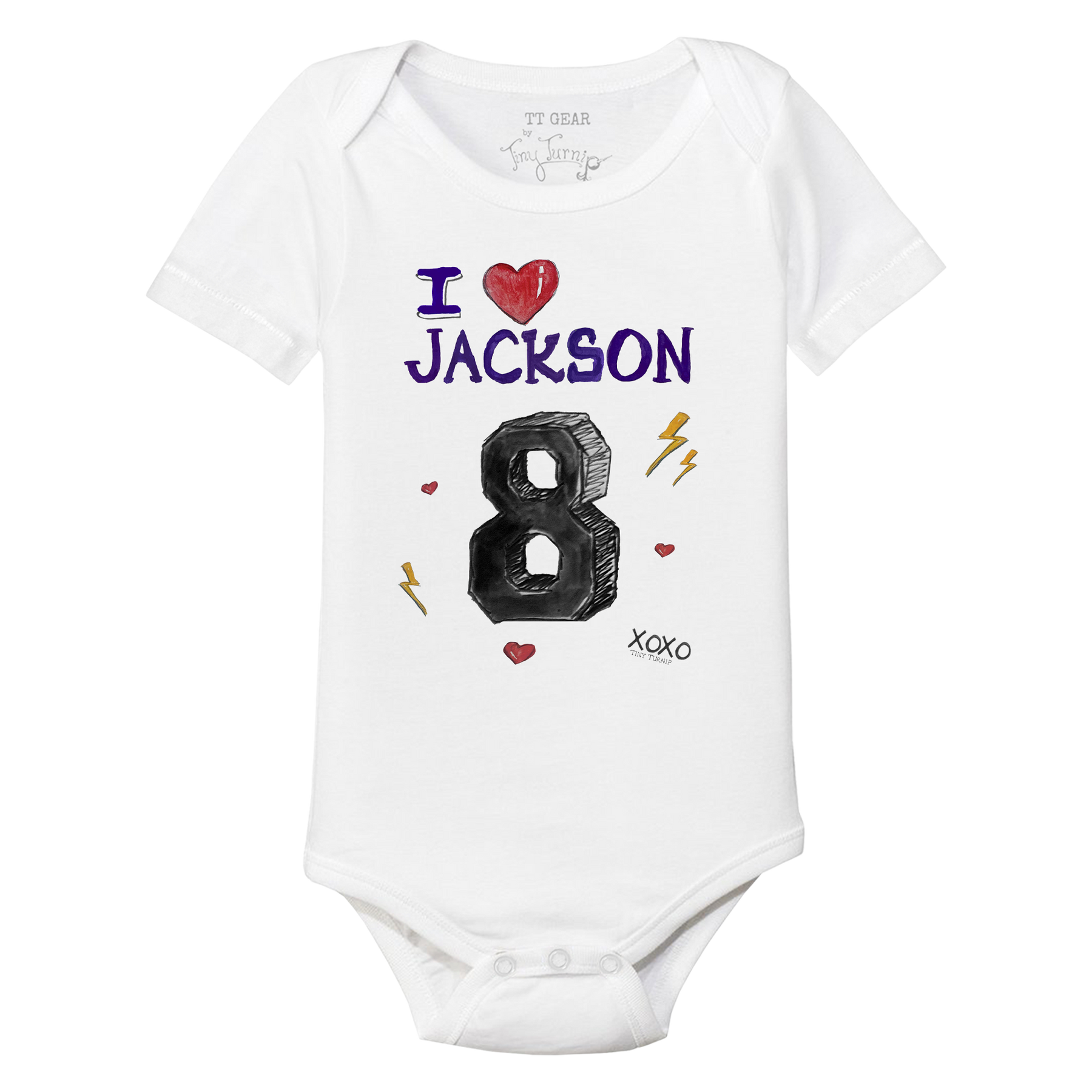 VIP I Heart Player w/ Name, Number - Short Sleeve Snapper - Tiny Turnip