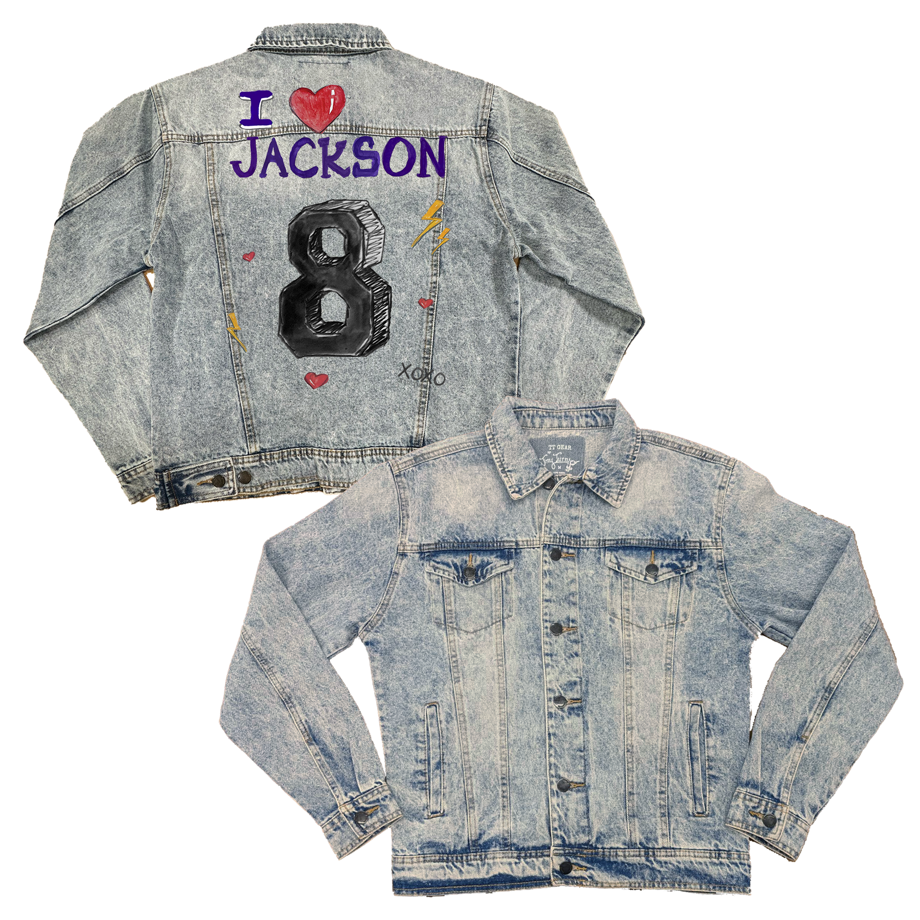 VIP I Heart Player w/ Name, Number - Boyfriend Denim Jacket - Tiny Turnip