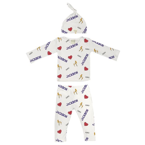 VIP I Heart Player w/ Name - Long Sleeve Layette Set - Tiny Turnip