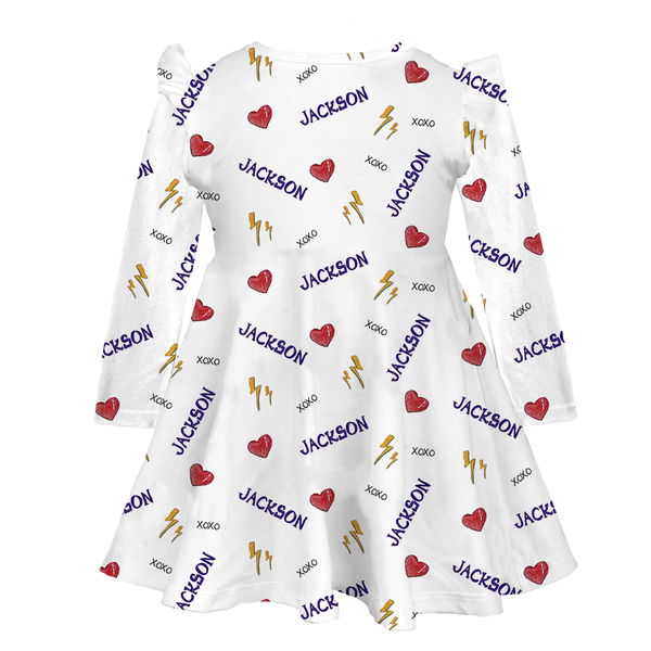 VIP I Heart Player w/ Name - Long Sleeve Molly Dress - Tiny Turnip