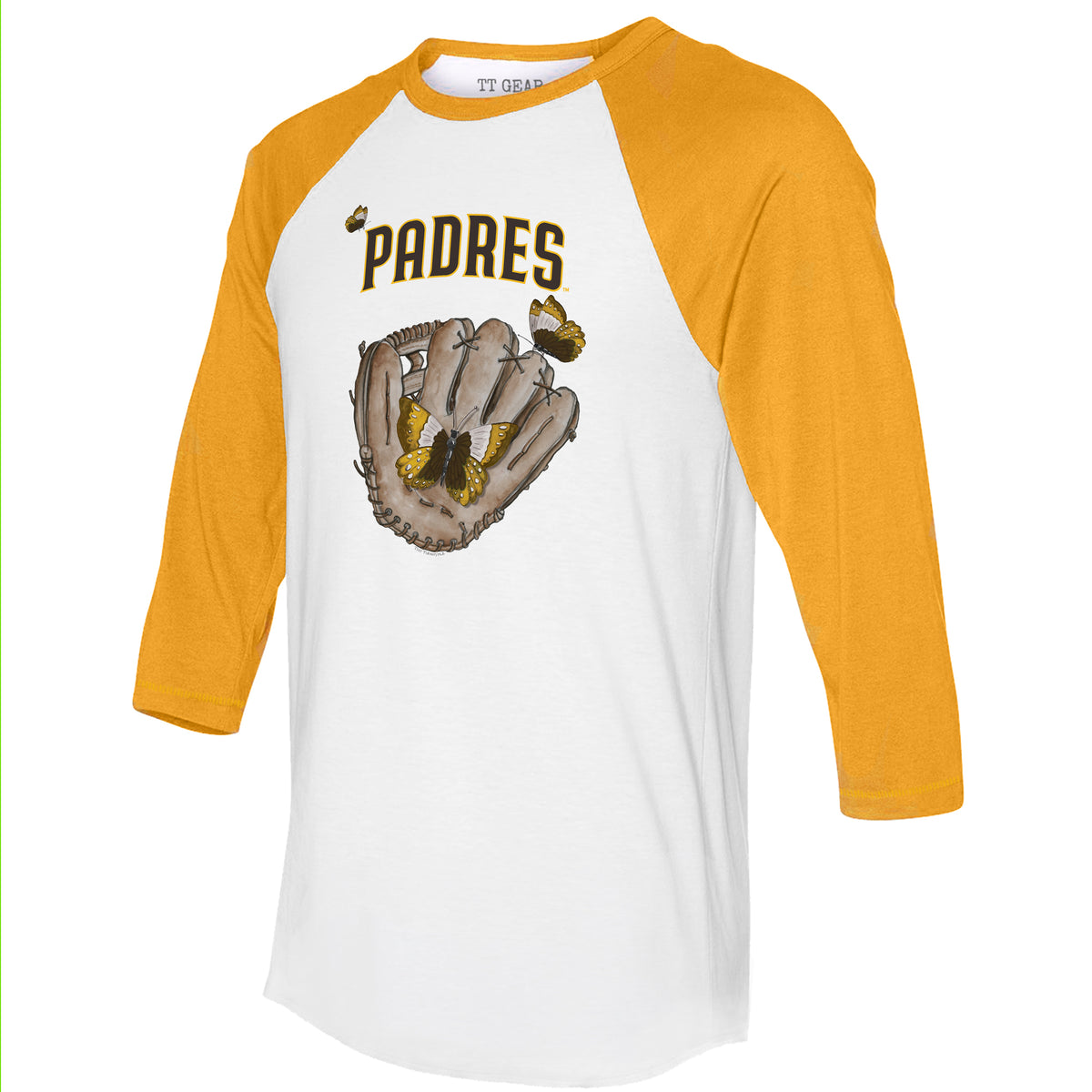 San Diego Padres Butterfly Glove 3/4 Gold Sleeve Raglan